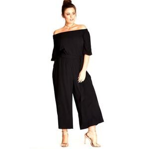 NWT City Chic Off Shoulder Jumpsuit Black L = 20 = 2X